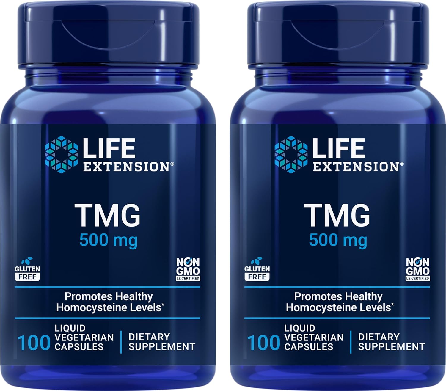 Life Extension Tmg 500Mg, 100 Liq Veg Caps (Pack Of 2) - Glycine Betaine Trimethylglycine Supplement - Gluten Free, Non-Gmo, Vegetarian