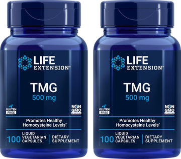 Life Extension Tmg 500Mg, 100 Liq Veg Caps (Pack Of 2) - Glycine Betaine Trimethylglycine Supplement - Gluten Free, Non-Gmo, Vegetarian