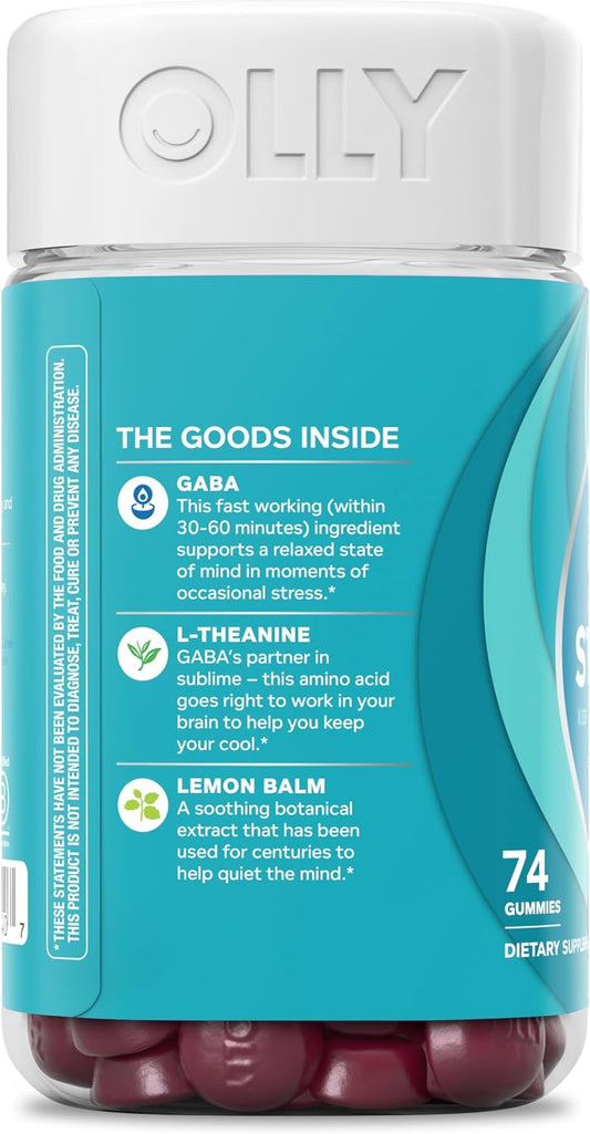 Olly Goodbye Stress Gummy, Gaba, L-Theanine, Lemon Balm, Stress Relief Supplement, Berry - 74 Count