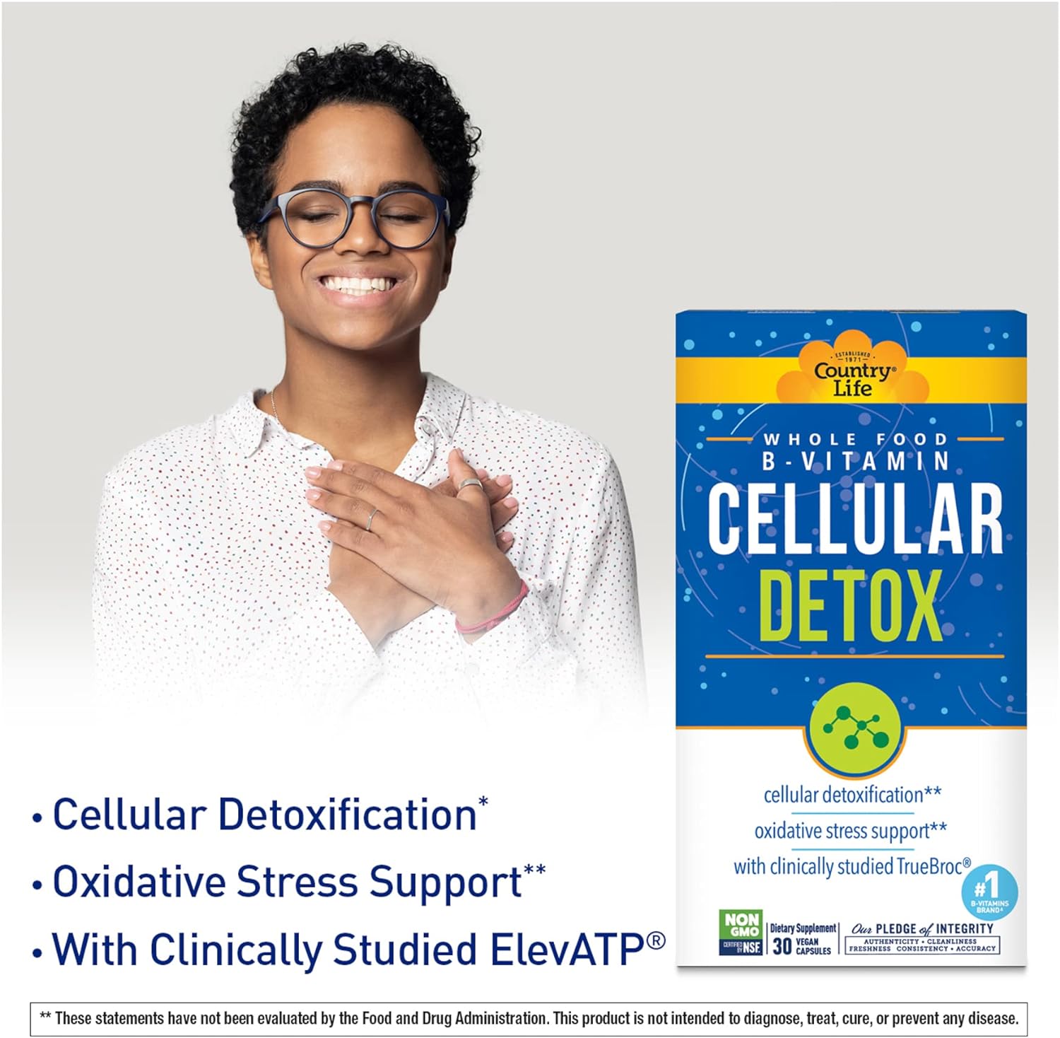 Country Life Cellular Detox, Whole Food B Vitamin, Supports Cellular Detoxification, 30 Vegan Capsules, Certified Gluten Free, Certified Vegan, Certified Non-GMO Verified : Health & Household