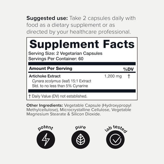 Ultra Concentrated Artichoke Extract Capsules 18,000Mg - 5% (7Mg) Cynarin - 15X Concentrated Ultra High Strength Extract - Third Party Lab Tested - Rich In Bioactive Constituents - 120 Veg Capsules