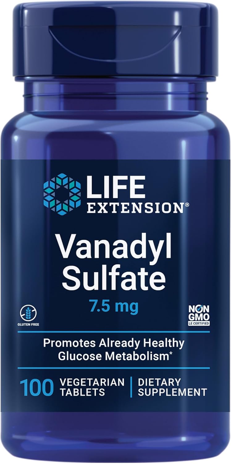 Life Extension Vanadyl Sulfate 7.5 Mg - Glucose Metabolism Support Supplement - Gluten-Free, Non-Gmo, Vegetarian - 100 Count