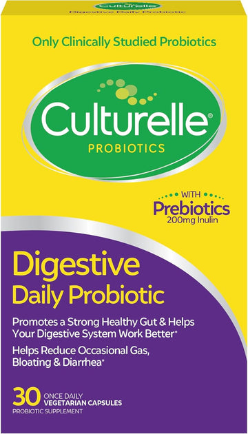 Culturelle Daily Probiotic Capsules For Men & Women, Most Clinically Studied Probiotic Strain, Digestive & Gut Health, Supports Occasional Diarrhea, Gas & Bloating, 1 Month Supply, 30 Ct