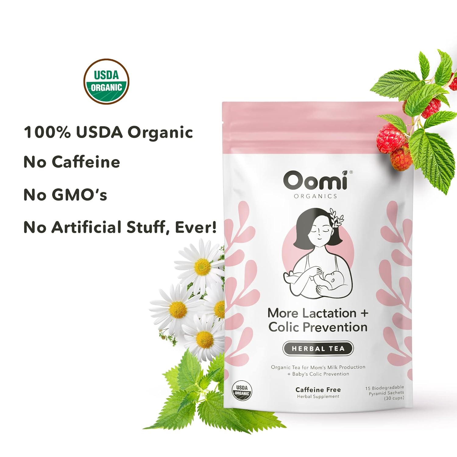 Lactation Tea by Oomi - USDA Organic & Vegan - 15 Biodegradable Sachets : Baby