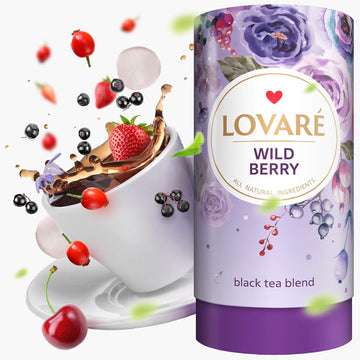 Lovare Wild Berry Loose Leaf Tea 80 G - Made In Ukraine - Black Tea, Cherry, Roses, Hawthorn Berries, Elderberry, Black Currant Berries, Strawberry - Gift Box With 15 Paper Filters