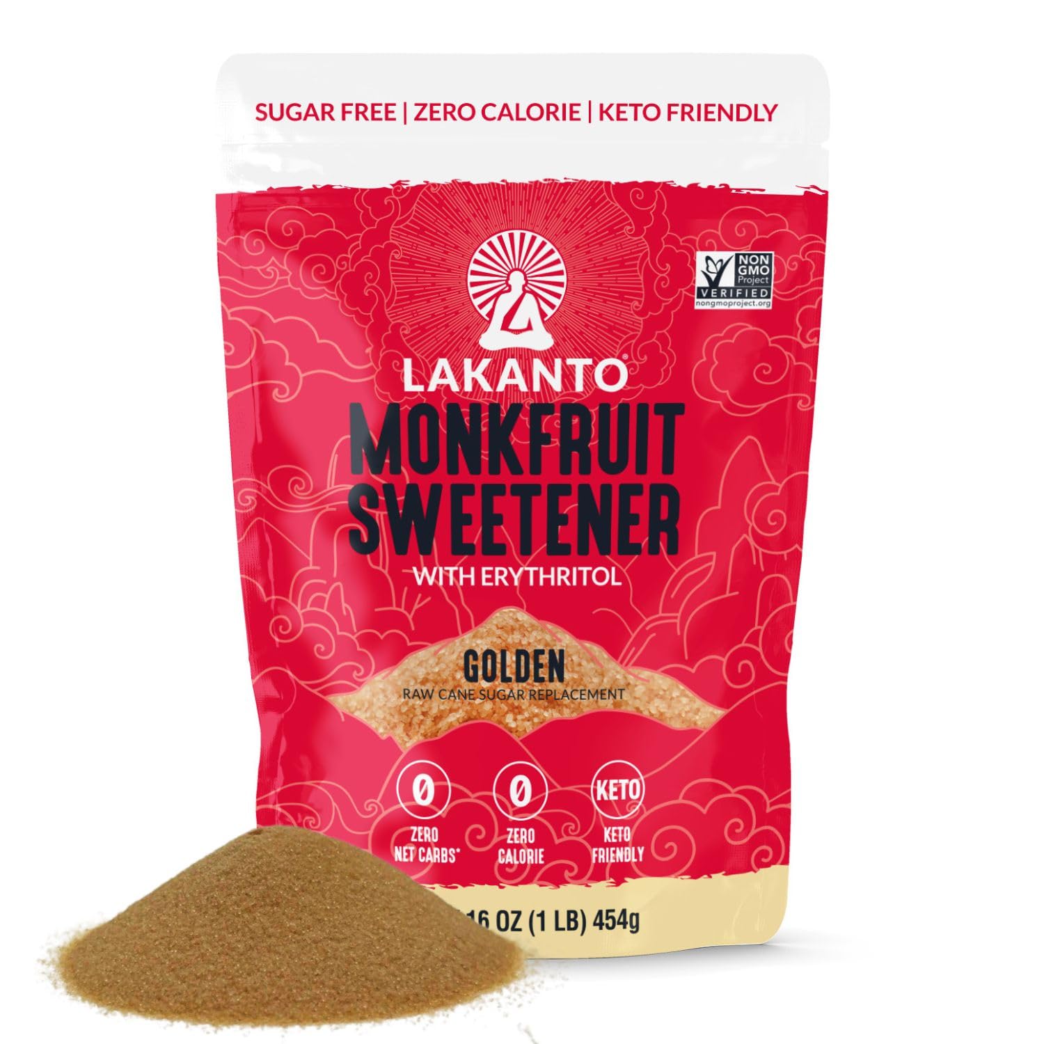 Lakanto Golden Monk Fruit Sweetener With Erythritol, Raw Cane Sugar Substitute From Monk Fruit Extract, Raw Sugar Replacement For Baking, Coffee & Tea, Gluten Free, Low Carb, Non Gmo, Keto, 1 Lb Bag