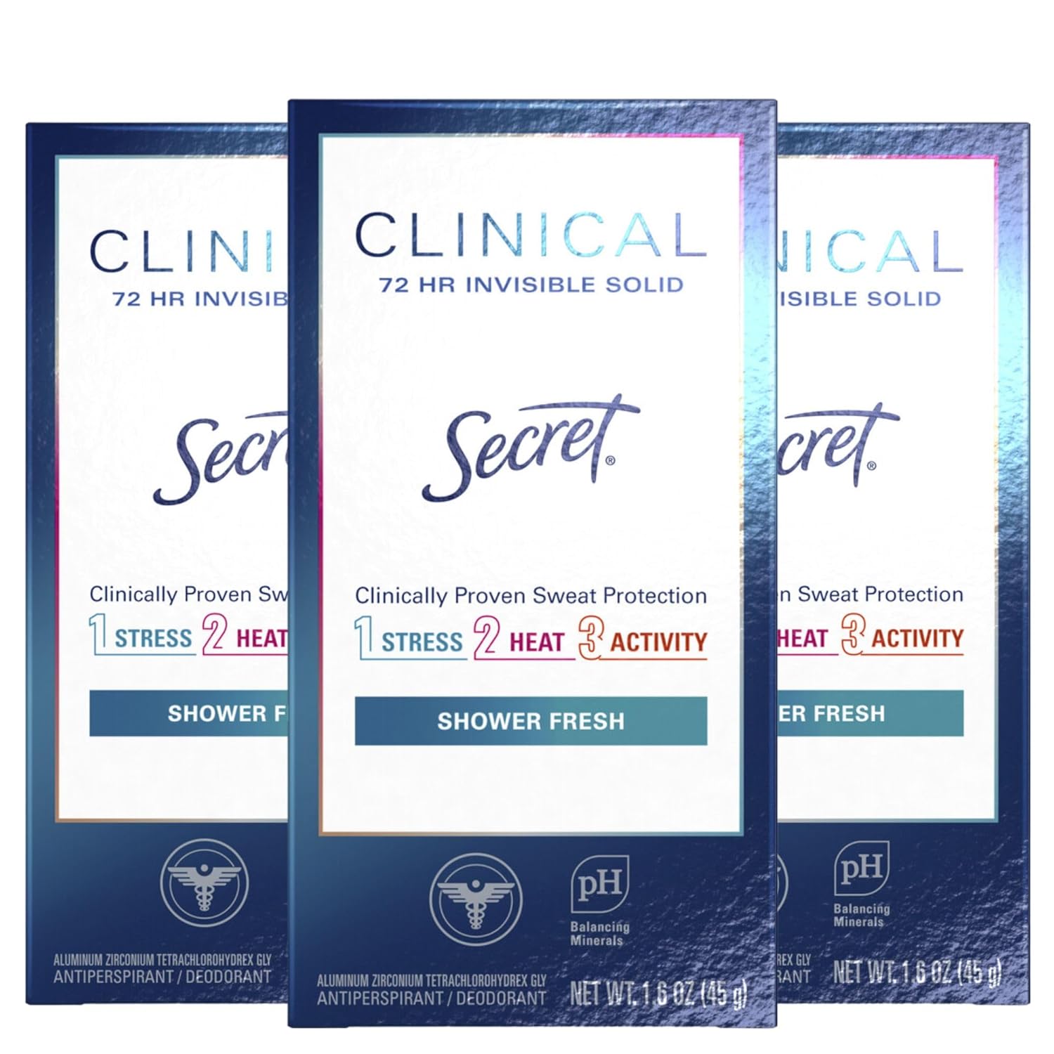 Secret Clinical Strength Invisible Solid Antiperspirant And Deodorant For Women, Shower Fresh, 1.6 Oz (Pack Of 3)