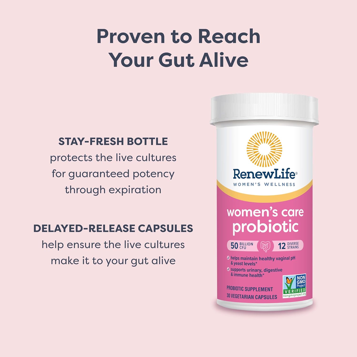 Renew Life Women's Probiotic Capsules, 50 Billion CFU Guaranteed, Supports pH Balance, Vaginal, Urinary, Digestive and Immune Health(2), L. Rhamnosus GG, Dairy, Soy and Gluten-Free, 60 Count : Health & Household