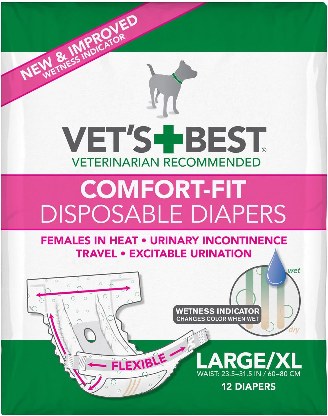 Vet's Best Comfort Fit Dog Diapers | Disposable Female Dog Diapers | Absorbent with Leak Proof Fit | Large/XL 12 Count?3165810448