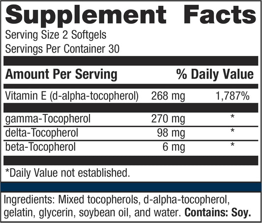 Metagenics E Complex-1:1 - Tocopherol Vitamin E Blend - High Potency Vitamin E - Antioxidants Supplement* - With Gamma-, Delta- & Beta-Tocopherols - Gluten-Free - 60 Softgels