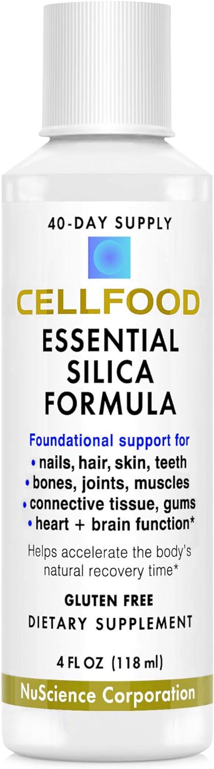 Cellfood Essential Silica Anti-Aging Formula, 4 fl oz - Supports Healthy Bones, Joints, Hair, Skin, Nails, Teeth & Gums - Easy to Absorb Liquid - Gluten Free, Thiaminase Free, Non-GMO - 40-Day Supply