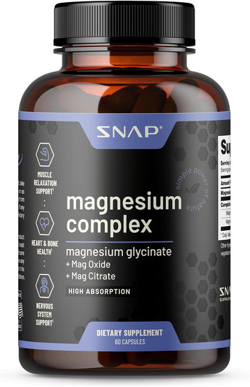 Magnesium Complex Supplement - Magnesium Oxide & Magnesium Glycinate Capsules, Muscle Relaxer, Bone Strength, Support Nervous System, Natural Ingredients (60 Capsules)