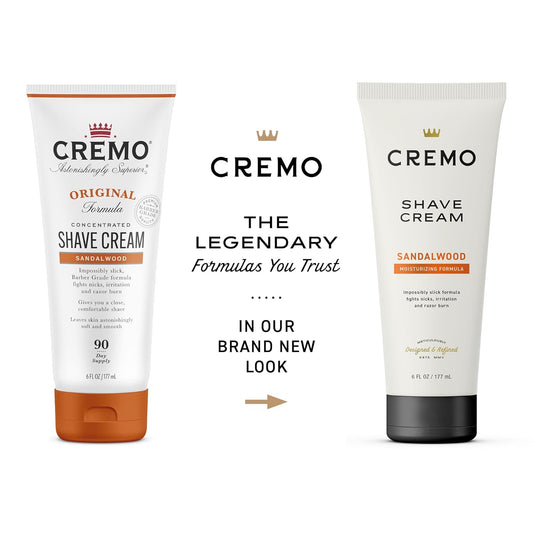 Cremo Barber Grade Sandalwood Shave Cream, Astonishingly Superior Ultra-Slick Shaving Cream For Men, Fights Nicks, Cuts And Razor Burn, 6 Fl Oz (Packaging May Vary)