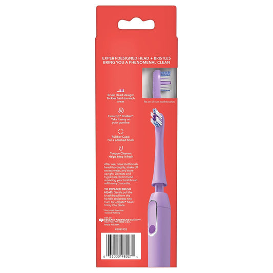 Colgate Hum Replacement Heads, Hum Toothbrush Heads With Floss Tip Bristles For Smart Toothbrush, Purple, 2 Pack