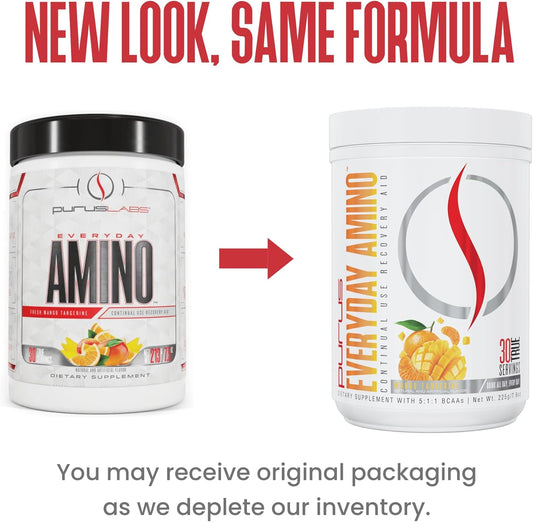 Purus Labs Everyday Amino Bcaa Powder | Amino Acids For Muscle Hydration & Recovery | Sugar Free & Gluten Free | 30 Servings (Fresh Mango Tangerine)