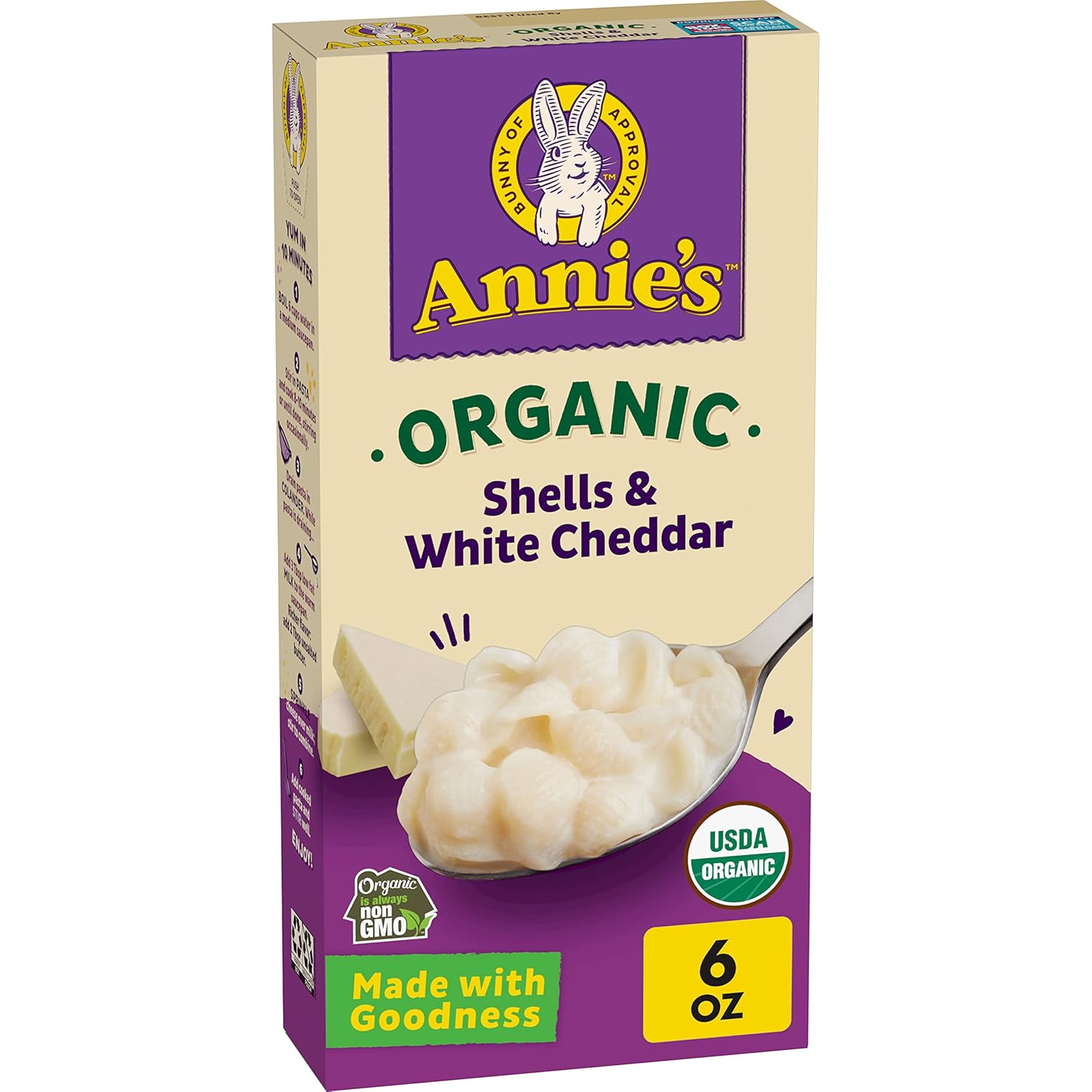 Annie'S Organic Macaroni And Cheese Shells, White Cheddar, 6 Oz