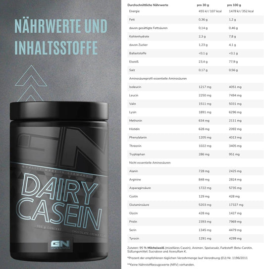 Gn Laboratories 100% Dairy Casein - Casein Anti-Catabolic Long-Term Protein With Bcaa Glutamine Protein Shake Bodybuilding - 900G (Vanilla)