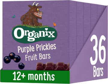 Organix Gruffalo Purple Prickles Blackcurrant Fruit Bars, Organic Toddler Snack 12+ Months, Multipack 6 X 17 G Bars Per Box (6 Boxes Total)
