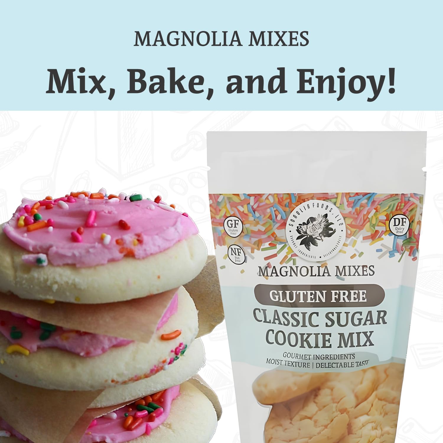 Magnolia Mixes - Classic Sugar Cookie Mix - Light, Crispy, and Irresistibly Delicious! Nut, Dairy, and Soy-Free | Crafted with Gluten-Free Flour Blend, Sweet Cream Flavor - 14oz Each (2-Pack) : Grocery & Gourmet Food