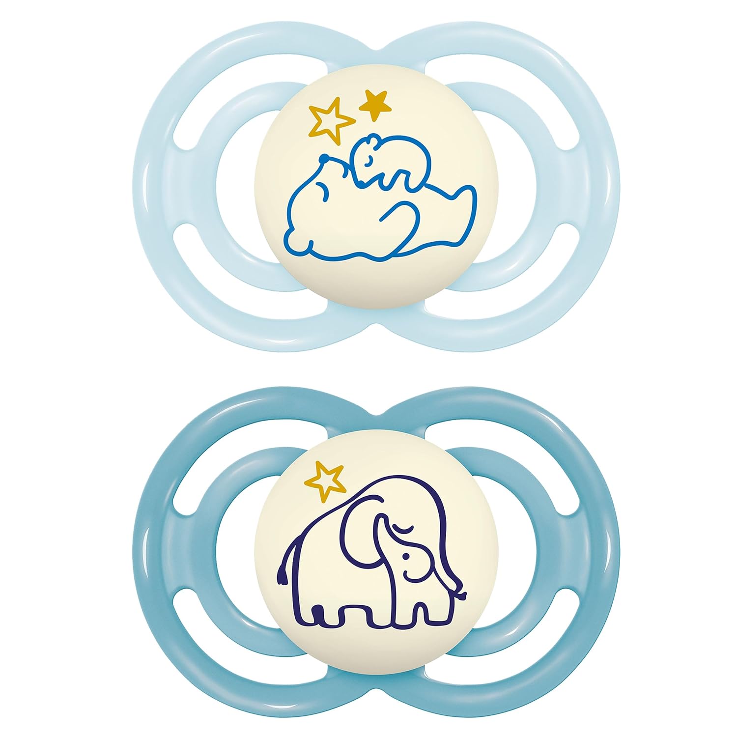 Mam Perfect Night Baby Pacifier, Patented Nipple, Glows In The Dark, 2 Pack, 6-16 Months, Boy
