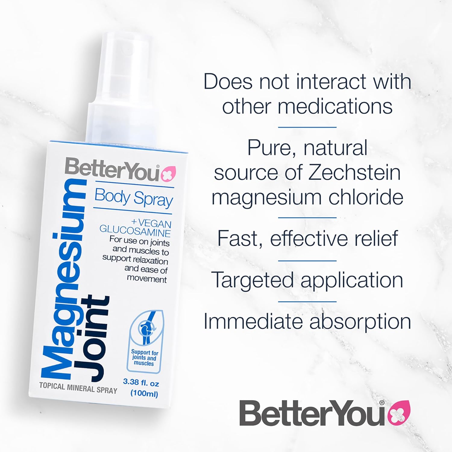 BetterYou Magnesium Joint Body Spray, Magnesium Chloride and Glucosamine, Effective Support for Joints and Muscles, Supports Relaxation, 100ml Magnesum Oil Supplement : Amazon.co.uk: Health & Personal Care