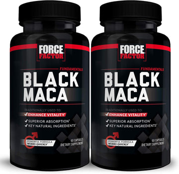 FORCE FACTOR Black Maca Root, 2-Pack, Vitality Supplement for Men with Superior Absorption and Power, Natural Maca Negra Extract, Fundamentals Series, 1000mg, 120 Capsules