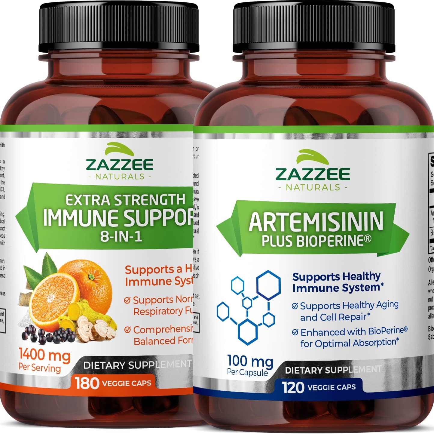 Zazzee Artemisinin Capsules And Extra Strength 8-In-1 Immune Support Capsules