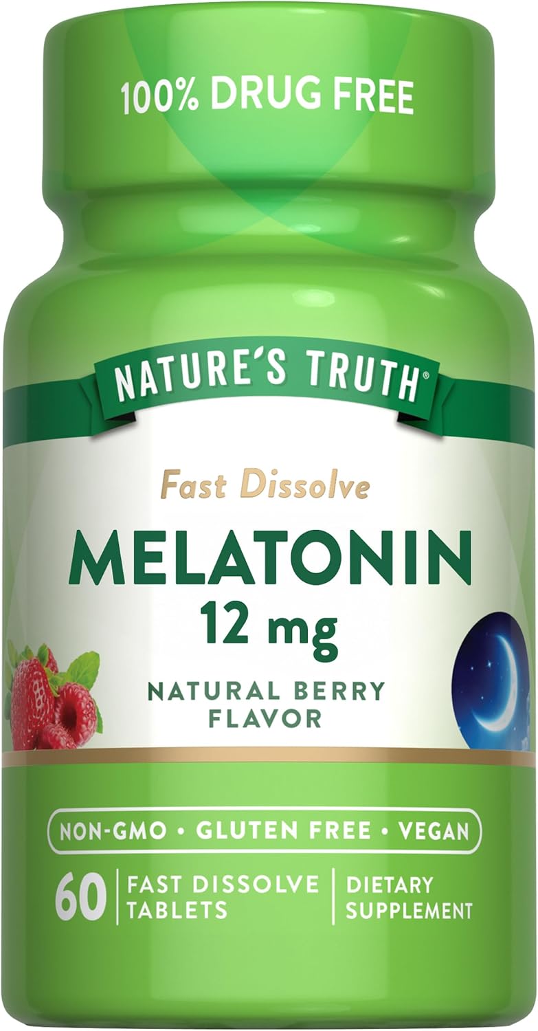 Melatonin 12Mg | 60 Fast Dissolve Tablets | Natural Berry Flavor | Vegan, Non-Gmo & Gluten Free | By Nature'S Truth