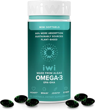 Iwi Omega-3, 60 Mini Softgels (30 Servings), Easy To Swallow, Plant-Based Algae Omega 3 With Epa + Dha, Whole-Body Support Dietary Supplement, Krill & Fish Oil Alternative, No Fishy Aftertaste