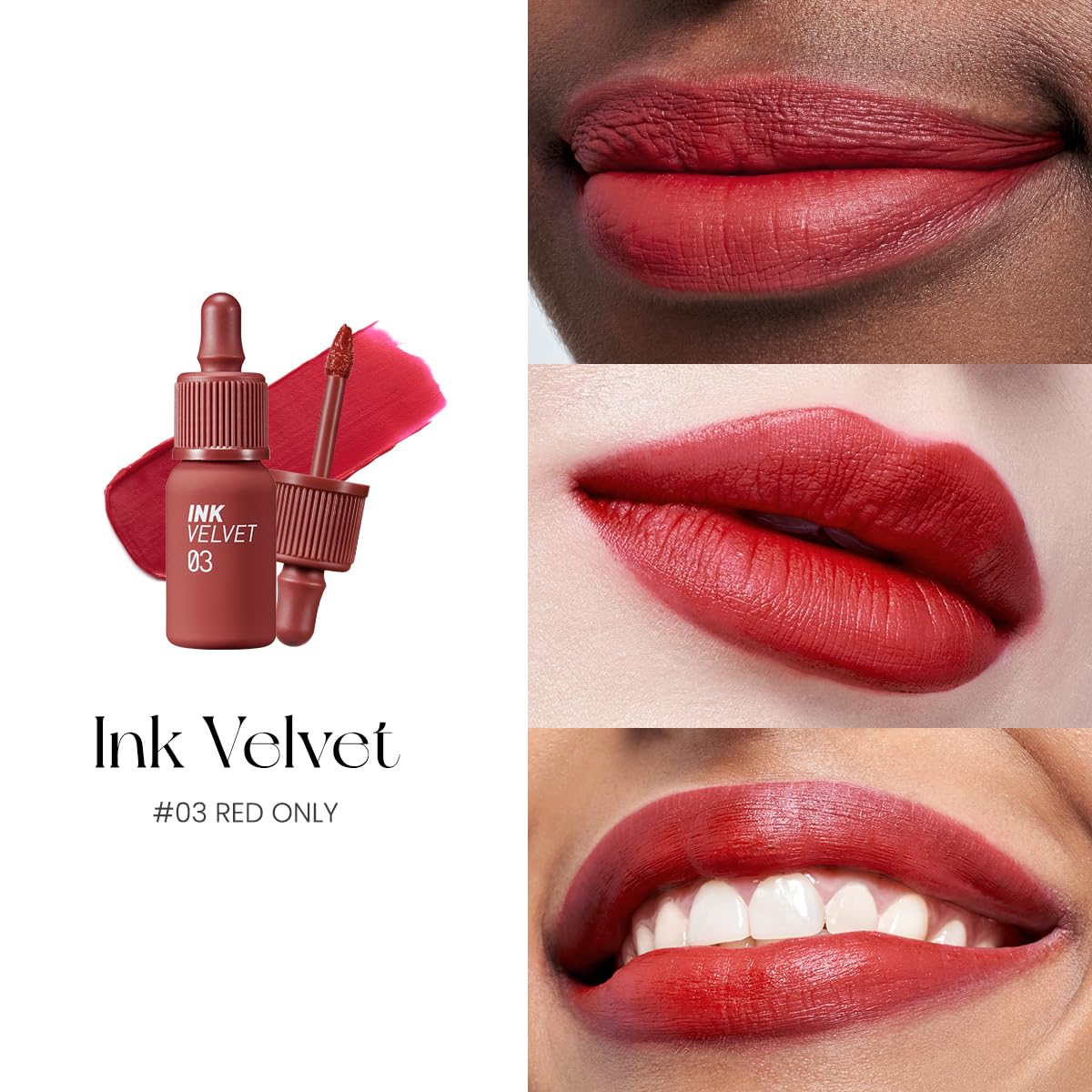 Peripera Ink The Velvet Lip Tint, High Pigment Color, Longwear, Weightless, Not Animal Tested, Gluten-Free, Paraben-Free (003 Red Only)