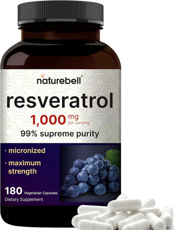 Naturebell Resveratrol Supplement 1000Mg Per Serving, 180 Veggie Capsules, 99% Pure Trans-Resveratrol, Antioxidant For Healthy Aging, Brain & Heart Support – Non-Gmo