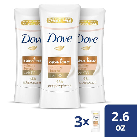 Dove Even Tone Antiperspirant Deodorant Stick Apple Blossom & Mango Butter 3 Count For Uneven Skin Tone 2.6 Oz