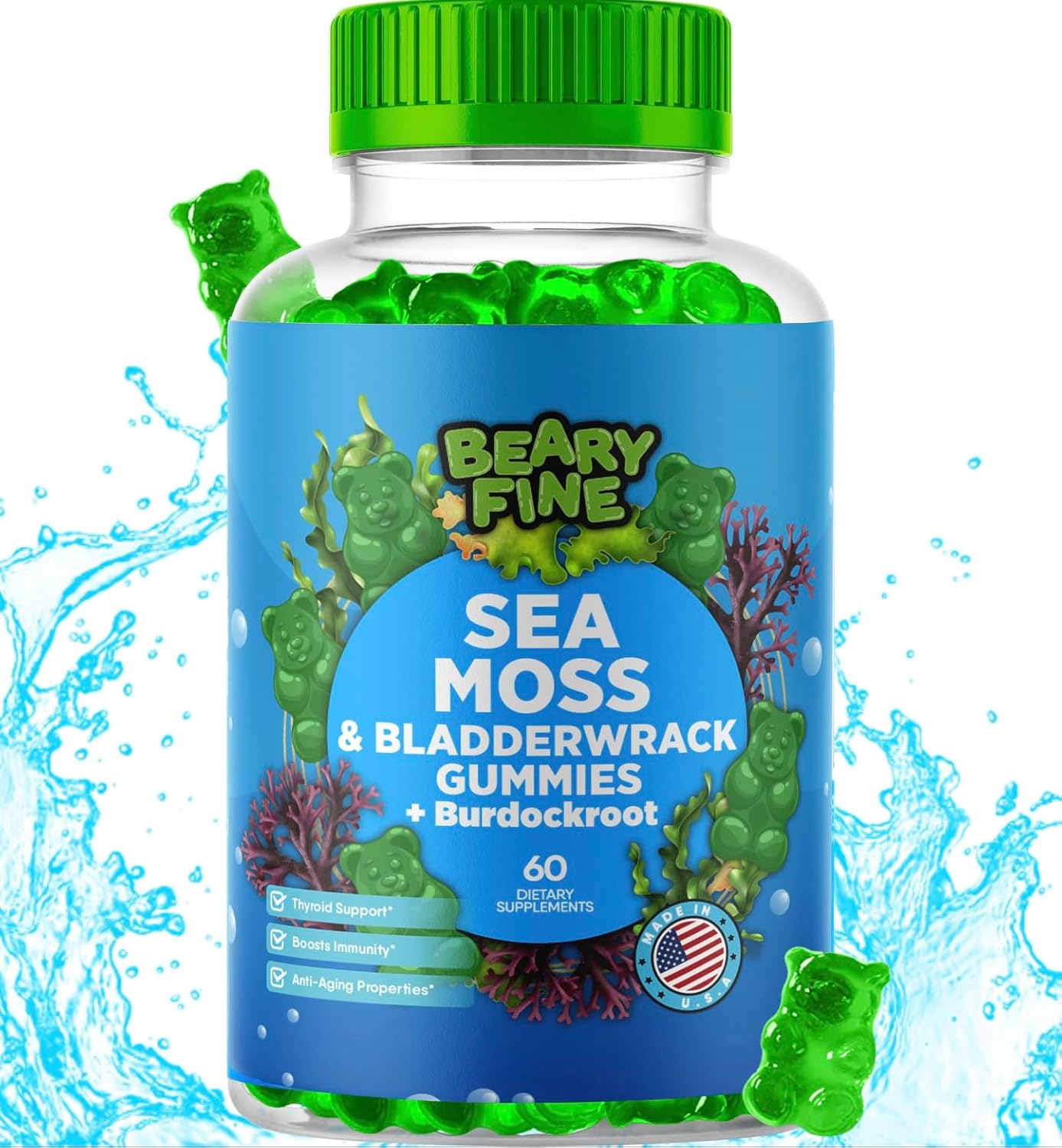 Sea Moss Gummies & Elderberry - Vitamin C + Zinc – Extra Strength Immune & Thyroid Support Booster Gummy Bears For Kids & Adults - 60 Seamoss Gummies - Made In The Usa