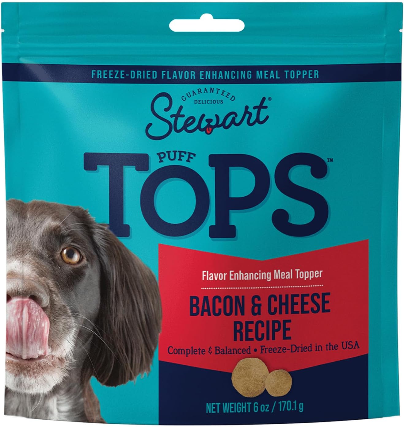 Stewart Freeze Dried Dog Food Topper, Pufftops, Made In Usa With Real Bacon, Healthy, Natural, Freeze Dried Dog Treats, Delicious Dog Food Toppers, Bacon And Cheese Recipe, 6 Ounce Resealable Pouch