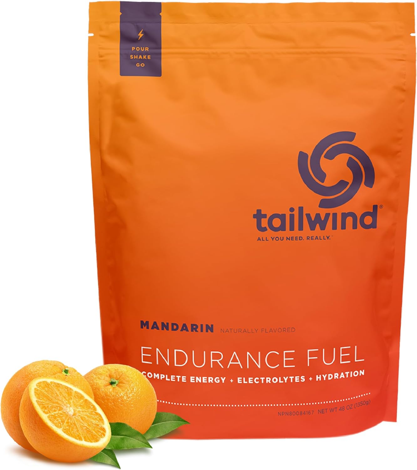 Tailwind Nutrition Endurance Fuel, Electrolyte & Hydration Sports Drink Mix Powder, Gluten-Free, Vegan, Mandarin, 50 Servings