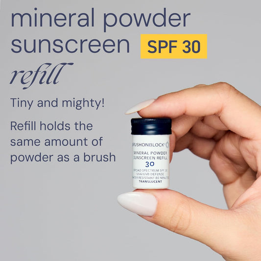 Brush On Block Spf 30 Mineral Powder Sunscreen Refill New Formula, With Niacinamide, Hyaluronic Acid, & Vitamin C, Broad Spectrum, Water Resistant, Reef Friendly (Touch Of Tan Refill)