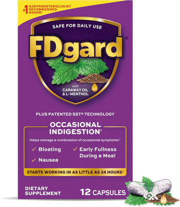Fdgard Gut Health Supplement, Indigestion, Nausea & Bloating, Upset Stomach, 36 Capsules