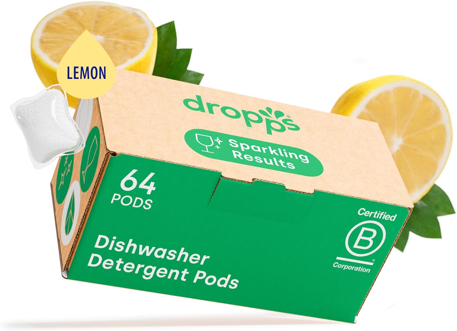 Dropps UltraWash Power Biobased Dishwasher Pods, Lemon Citrus (64 Dish Tabs) - Deep Clean Dishwasher Detergent Tablets for Sparkling Shiny Dishes - No Rinse Aid or Pre-Wash Needed