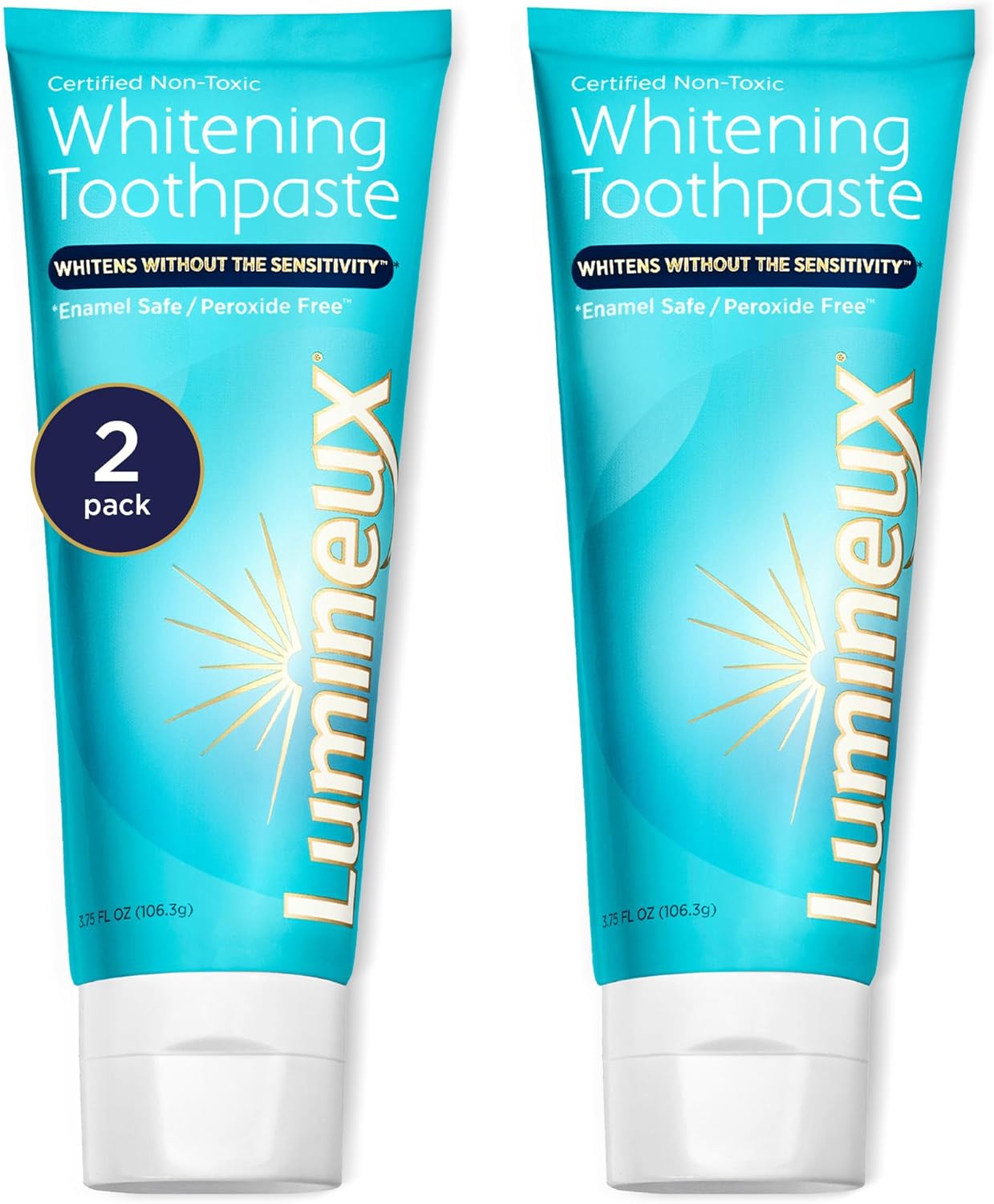 Lumineux Teeth Whitening Toothpaste 2 Pack Peroxide Free Enamel Safe For Sensitive Whiter Teeth Certified Non-Toxic, Fluoride Free, No Alcohol, Artificial Colors, Sls Free Dentist Formulated - 3.75 Oz