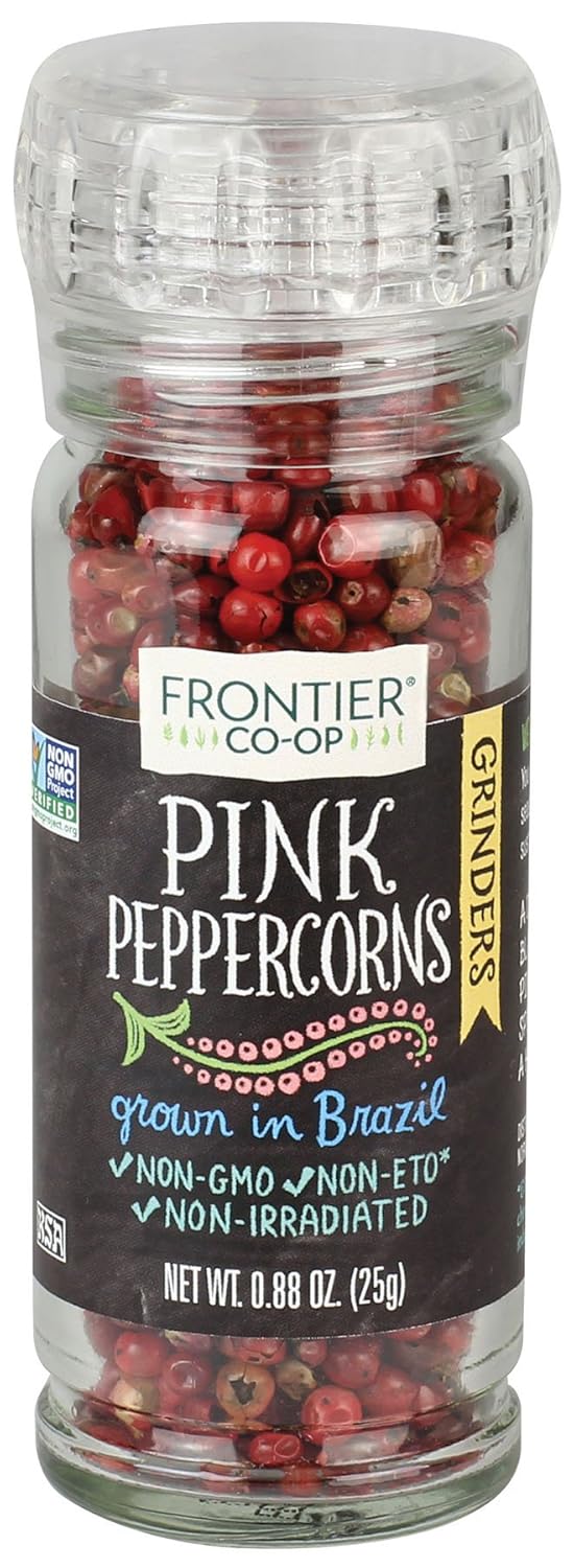 Frontier Co-Op Whole Pink Pepper Grinder, 0.88 Ounce Bottle, Grown In Brazil, Gourmet Peppercorn, Sweet, Fruity And Mild