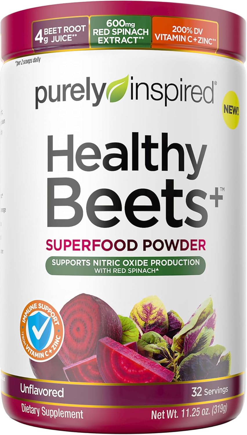 Beet Root Powder Purely Inspired Healthy Beets + Superfood Powder Vitamin C & Zinc For Immune Support Supports Nitric Oxide Production With Red Spinach Unflavored (32 Servings)