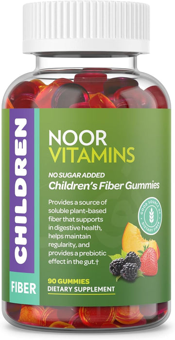 Noor Vitamins Halal Children Fiber Gummy with Prebiotic Plant Based Fiber; Sugar Free, Non-GMO, Gluten Free, Vegan Friendly Gelatin Free Halal Vitamins - 90 Count