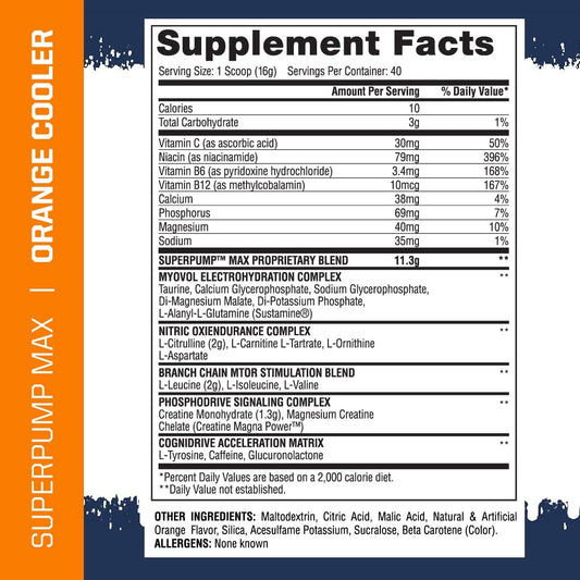 Gaspari Nutrition Superpump Max, The Ultimate Pre Workout Powder, Sustained Energy Preworkout, Nitric Oxide Booster, Muscle Growth, Recovery & Replenishes Electrolytes (40 Serving, Orange Cooler)