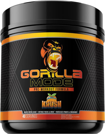 Gorilla Mode Pre Workout - Massive Pumps ú Laser Focus ú Energy ú Power - L-Citrulline, Creatine, L-Tyrosine, Betaine, Hydroprime?, Alpha-GPC, 400mg Caffeine, Huperzine A - 796g (Orange Rush)