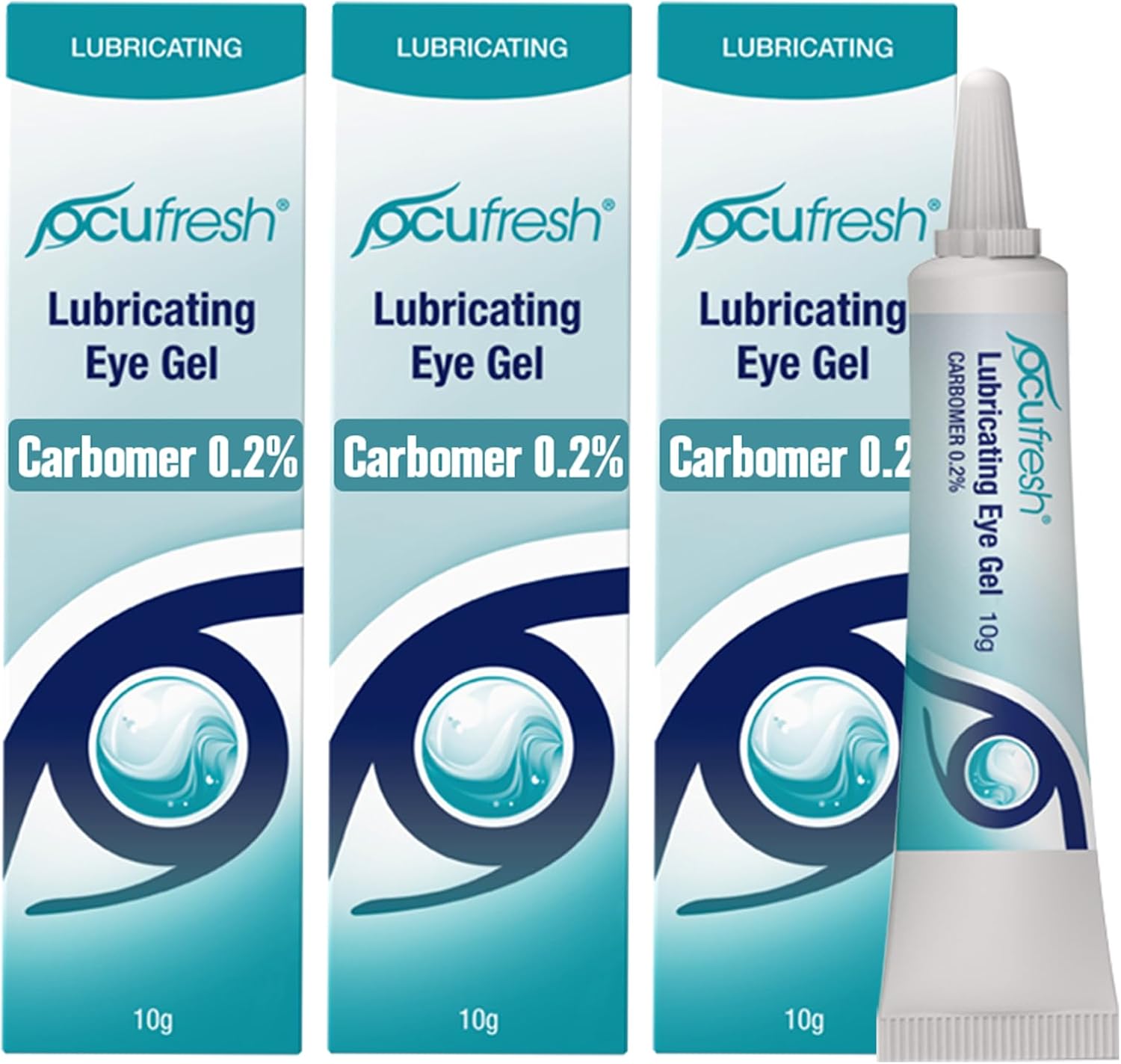 Ocufresh Carbomer 0.2% Lubricating Eye Gel For Dry, Tired Eyes - Intensive Lubrication & Moisturising Formulation For Daily Eye Care Routine - Immediate Eye Hydration & Night Relief | 3 X10G Pack