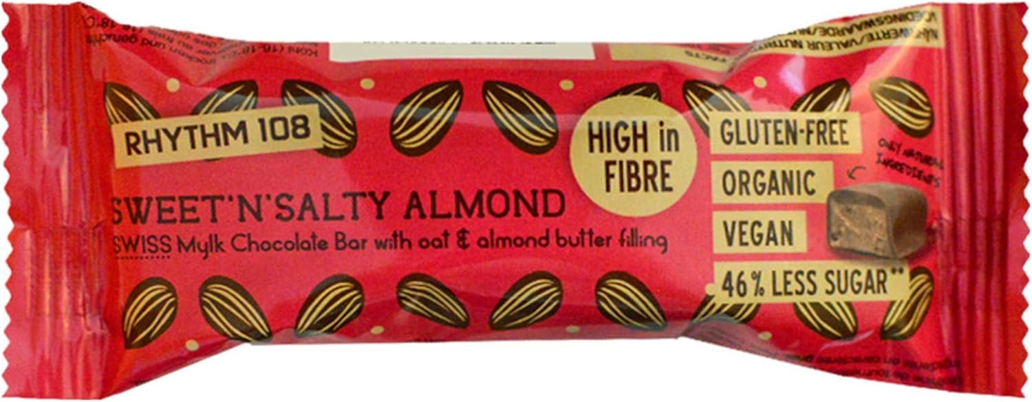 RHYTHM 108 Vegan Almond & Sea Salt with Creamy Swiss Chocolate Bar, 33g : Amazon.co.uk: Grocery