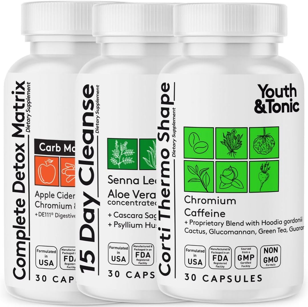 Youth & Tonic Thermogenic Corti Thermo Shape 15 Day Colon Cleanser & Acv Detox | For Detox Cleanse Energy And Metabolism | 90 Pills