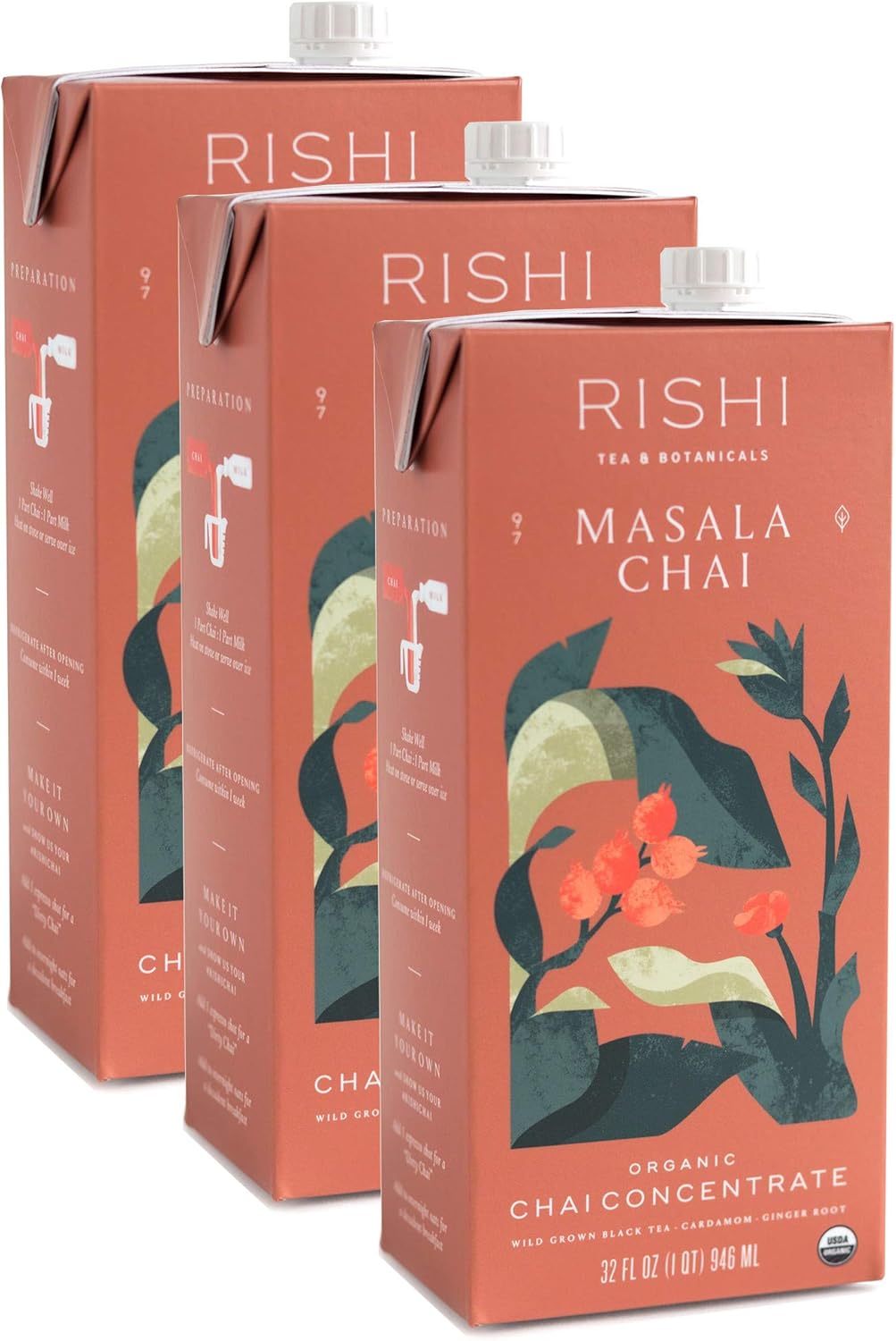 Rishi Tea Masala Chai Latte & London Fog Bundle - Organic Black Tea Concentrate, Easy-to-Serve Hot or Iced Chai Tea Mix - 32 fl oz Carton, 8 Servings (Pack of 6) : Grocery & Gourmet Food