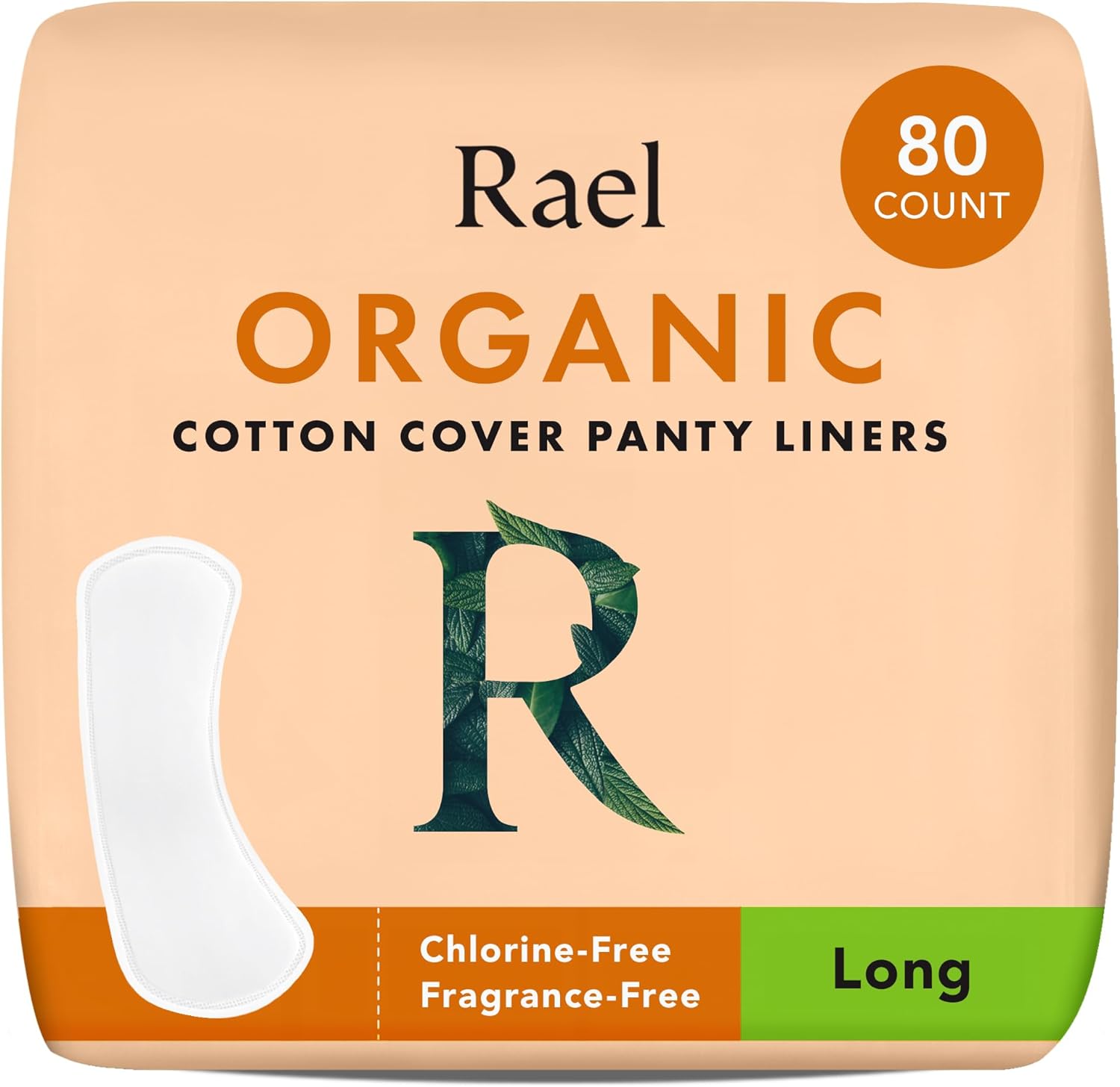 Rael Panty Liners for Women, Organic Cotton Cover - Long Pantiliners, Light Absorbency, Unscented, Chlorine Free (Long, 80 Count)