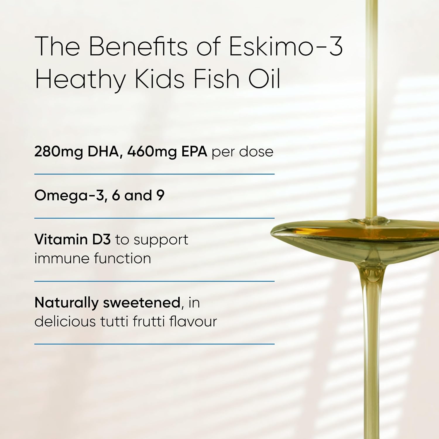 Eskimo-3 Healthy Kids Fish Oil by Metagenics - Omega-3, 6 & 9 + Vitamin D, 740mg EPA + DHA - Tutti Frutti, 210ml : Amazon.co.uk: Health & Personal Care